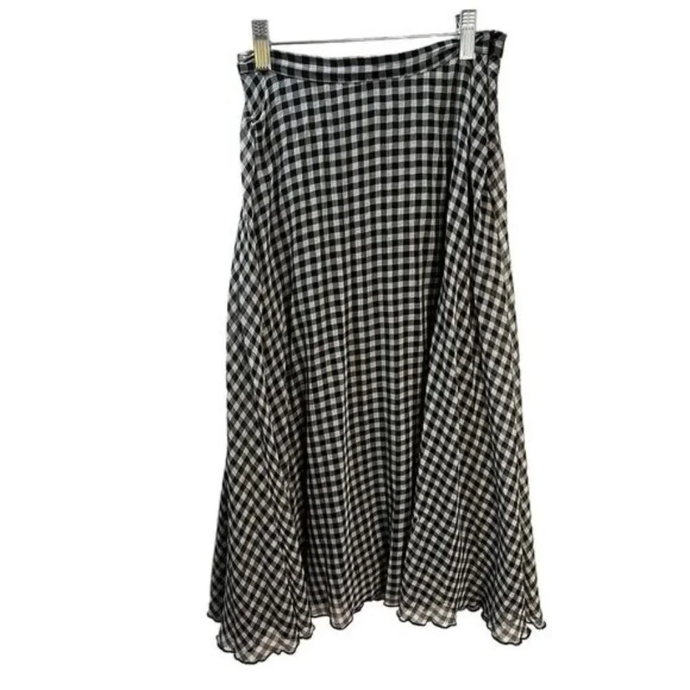 Glamorous Gingham Lightweight‎ A-Line Flare Midi Skirt Size 2